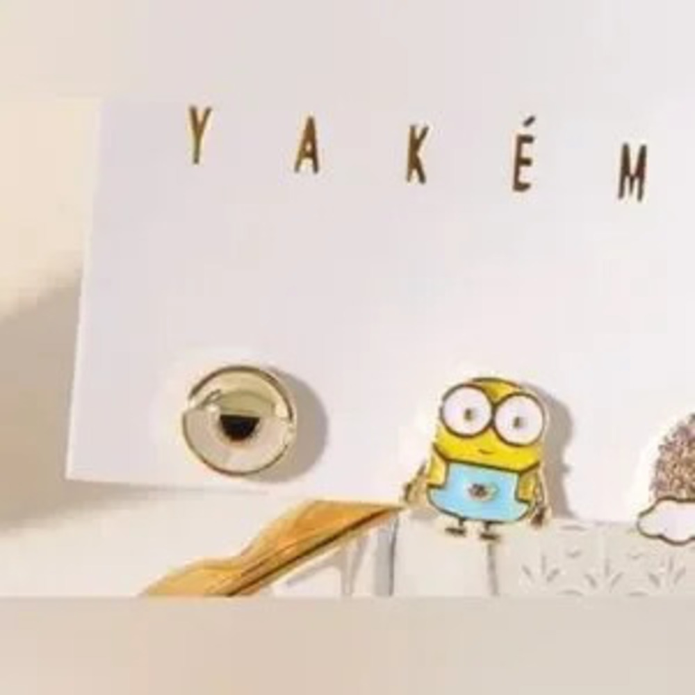 14K Gold Minions Despicable Me Theme Stud Mismatched Earrings Set